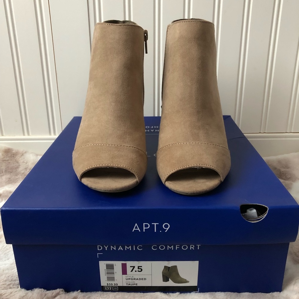 APT. 9 Taupe Peep Toe High Heel Ankle Boots - Picture 3 of 10